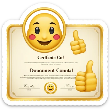 A simple emoji of a certificate document with a seal and a thumbs-up symbol, representing qualification or certification emoji style sticker