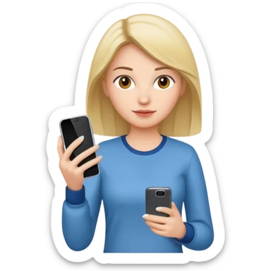 woman casual clothes holding one phone sticker