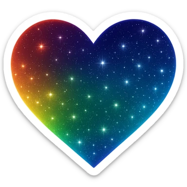 Modify the heart with a night sky gradient to rainbow night theme with a rainbow gradient, more stars, and a soft glow. Remove the background entirely  sticker