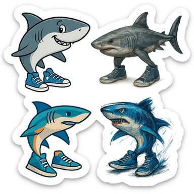shark wearing blue sneakers, varied style sticker