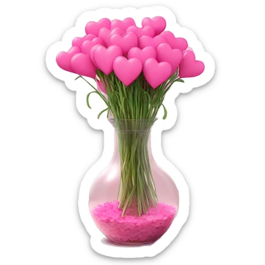 10000000 huge pink hearts on stems in a clear glass vase sticker