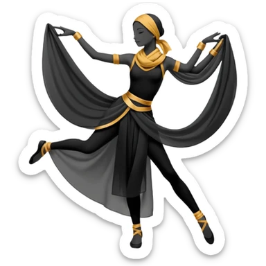 Minimalistic flat vector icon, iOS style, thin black contour on white background. Silhouette of a dancer with scarf or hip belt. Clean, no text, no shadows sticker