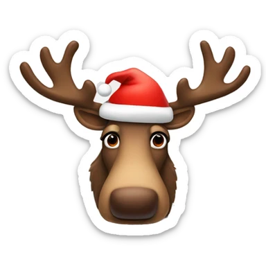 A moose wearing a Christmas hat with a red nose like Rudolph  sticker