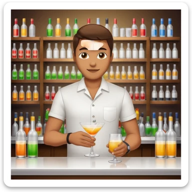 bartender mixing drinks, club backgroudn with bottles sticker