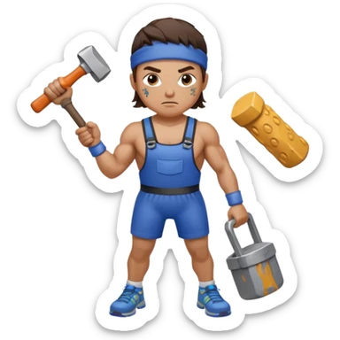 An emoji representing the ironman challenge event long-distance marathon for an mmorpg player who crafts everything themselves the hard way, and does not buy or sell items in-game. sticker