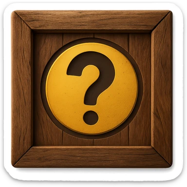 Make the wooden crate more realistic with detailed wood textures, shading, and a three-dimensional effect. Keep the question mark clearly visible. Remove the background to isolate the subject. sticker