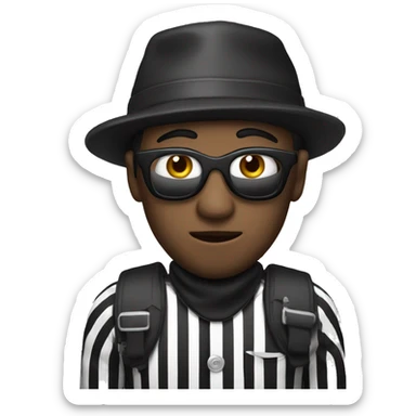 Bank robber, black and white striped shirt, eyeask sticker