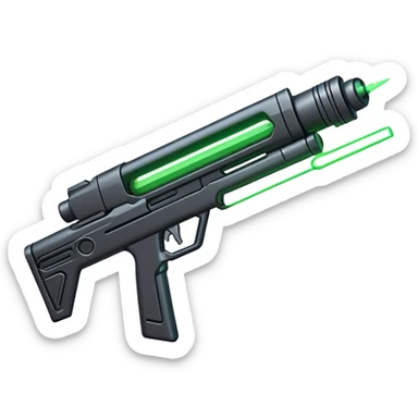 Clash of Clans aesthetic: Cinematic Playful Laser Rifle Emoji, rendered in a 3D vector-style similar to standard emojis with minimal shading and bold, simplified shapes. A compact, sleek energy weapon with futuristic contours and a glowing barrel, softly glowing with a sci-fi battle charm. Simplified yet unmistakably iconic, highly detailed and consistent, glowing with a soft pulsating radiance and high shine. Stylized with a touch of cosmic engineering and a soft glowing outline, capturing the essence of a cutting-edge energy armament with a playful, dynamic aura! sticker