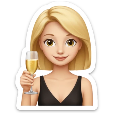 leo woman apple emoji style holding a glass of champagne, minimal details, round face, big eyes sticker