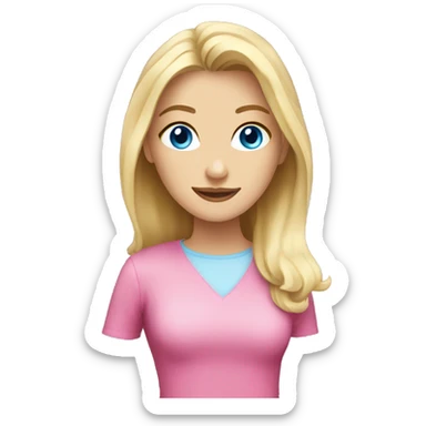 Blonde girl with strait hair and blue eyes with pink top coffee sticker