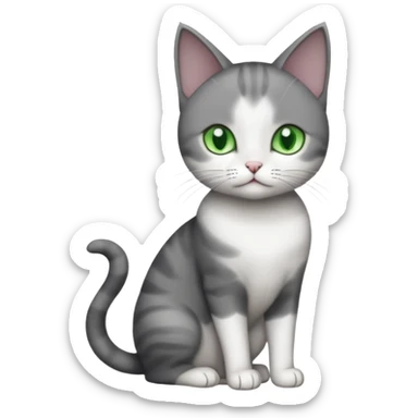 full body small short hair dark grey and white cat with green eyes sticker