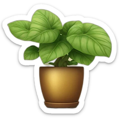 big divine plant with big leaves in a brown flower pot on a stand in golden with four feet sticker