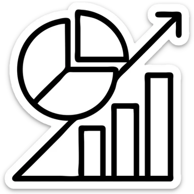 Minimalistic linear icon, thin outline, professional corporate style, monochrome, suitable for business brokerage website. Clean, modern, scalable vector design. Business analytics icon, pie chart growing up, minimalist outline, clean corporate style, single color, flat design in the style of an icon sticker