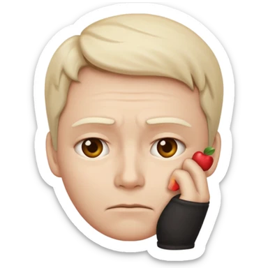 Apple-style emoji of a face with a hand on chin, furrowed brows, and a thoughtful or troubled expression representing 고민 (worry, thinking hard) sticker