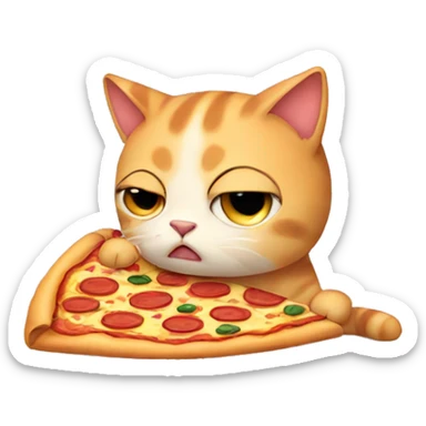 sad cat with a pizza sticker