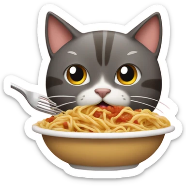 emoji of a cat that looks crazy and is eating spaghetti sticker