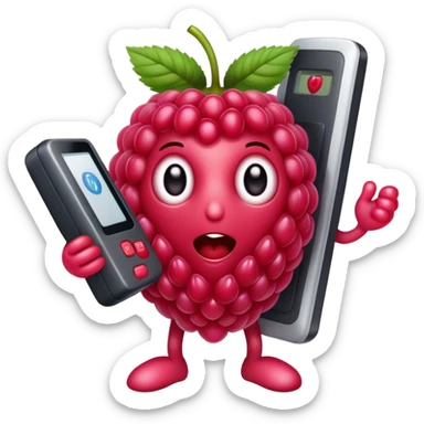 A raspberry holds a scanner sticker