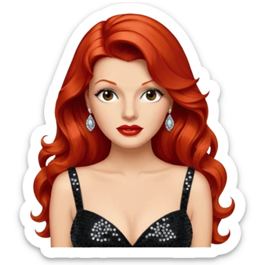 Rita Hayworth with long red hair, black sequin outfit sticker