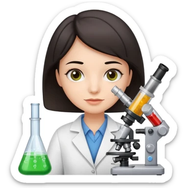 chemist person with very short hair with microscope and test tubes sticker