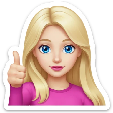 Cinematic realistic beautiful blonde with long hair, blue eyes and pink lips gives a thumbs up sticker