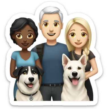 Wife and husband with two white shepherd and one black labrador retriever sticker