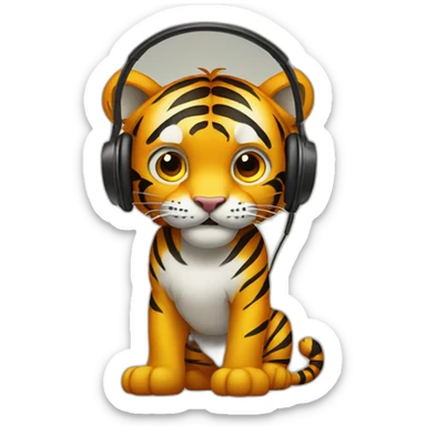 tiger standing on 2 feet wearing headphones sticker