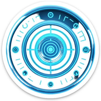 A circular blue holographic interface made of concentric rings, glowing tick marks, and data arcs, with the text “J.A.R.V.I.S.” centered, resembling a futuristic digital HUD floating in space. sticker