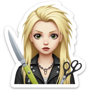 punk- girl with long blonde hair and scissors   sticker