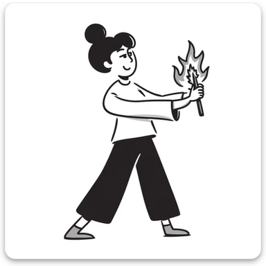 hand-drawn doodle of a woman with a fire whip sticker