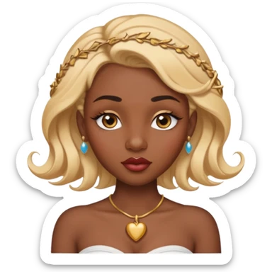 darkskin female with eyebrows that are naturally shaped and frame eyes well, eyes that are almond-shaped with defined lashes. nd lips are full with a defined cupid’s bow, add also a septum piercing that adds an edgy, stylish flair. a middle-part, honey blonde bust-down with laid baby hairs sticker