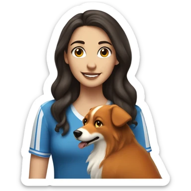 White girl with long wavier dark brown hair celebrating Hanukkah with her fox looking dog sticker