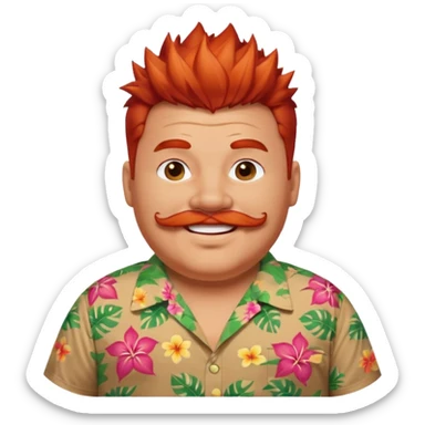 fat spiky haired happy man, red haired and mustache sticker