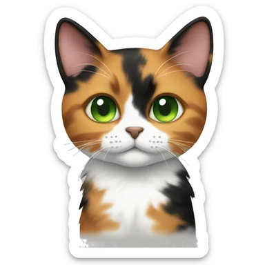 calico cat with a mix of black, orange, and white fur, green eyes sticker
