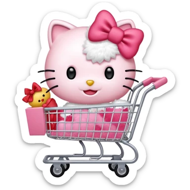 hello kitty pushing a shopping cart sticker