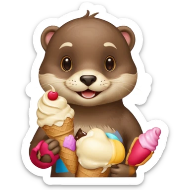 otter holding an ice cream sticker