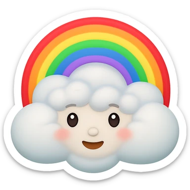 Add a bright, colorful rainbow arcing over the cloud in a Disney style, Apple emoji style. Keep the background transparent. sticker