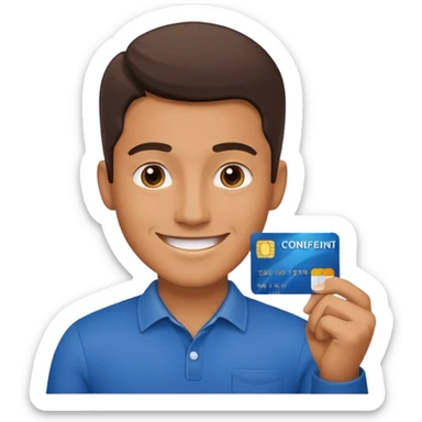 man with debit card sticker