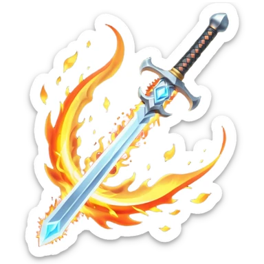 Flaming magic sword — fiery aura and sparks sticker