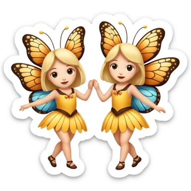 two girls dressed as cute moth and butterfly dancing sticker