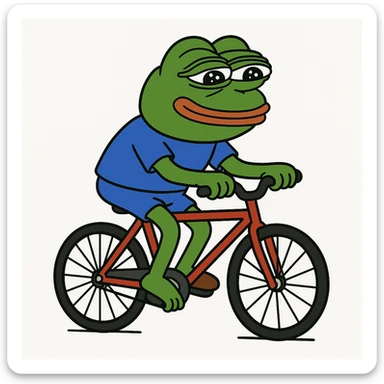 create a pepe riding bike, white background sticker