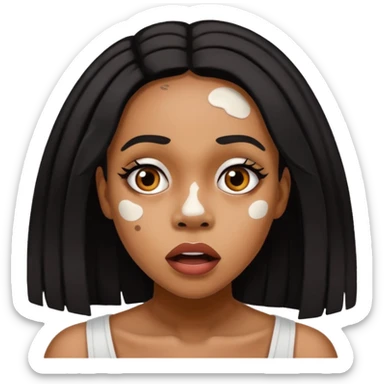 Emoji of a very shocked black female with vitiligo (alot of vitiligo patches) sticker