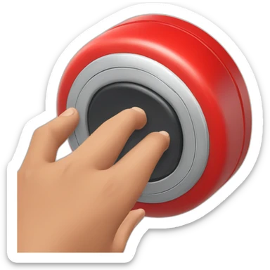 hand pressing a red big buzzer sticker