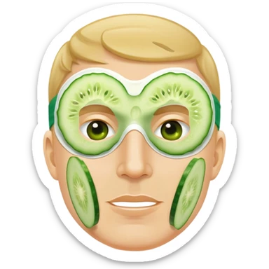 white man with a green facial mask and cucumber slices on eyes sticker