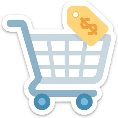 Shopping cart with a price tag, simple emoji style sticker