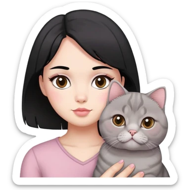 can you make a black hair one, pink blush, brown eyes with grey scottish fold cat?

 sticker