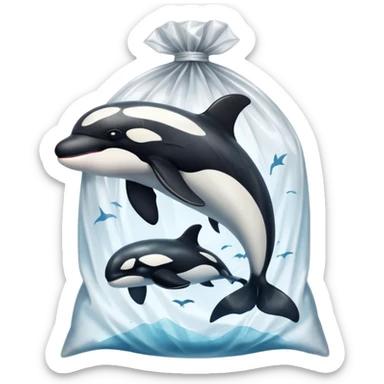 orca stuck in plastic waste bag sticker