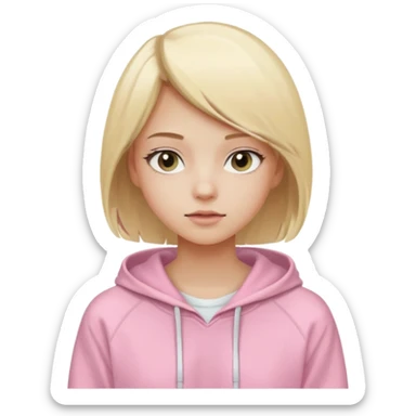 blonde girl, straight hair, minimal makeup, wearing a pastel pink hoodie and white shorts sticker