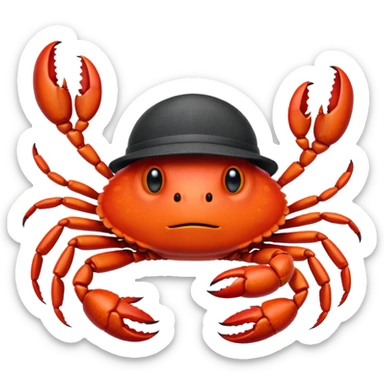 a crab with a hat with written "carbonfact" on it sticker