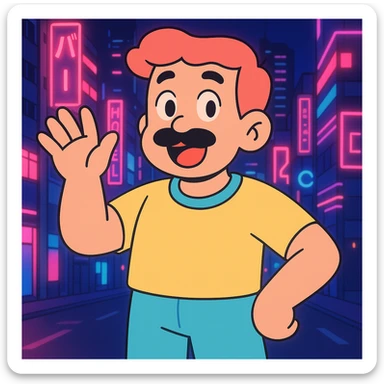 Add a neon city background, keep the 90's anime style and all original colors and lighting sticker