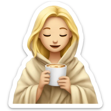Blonde girl inside a blanket sipping coffee eyes closed sticker